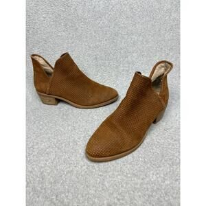 Steve Madden Perforated Anlke Leather Suede Bootie 8 Cognac Brown Boho Western